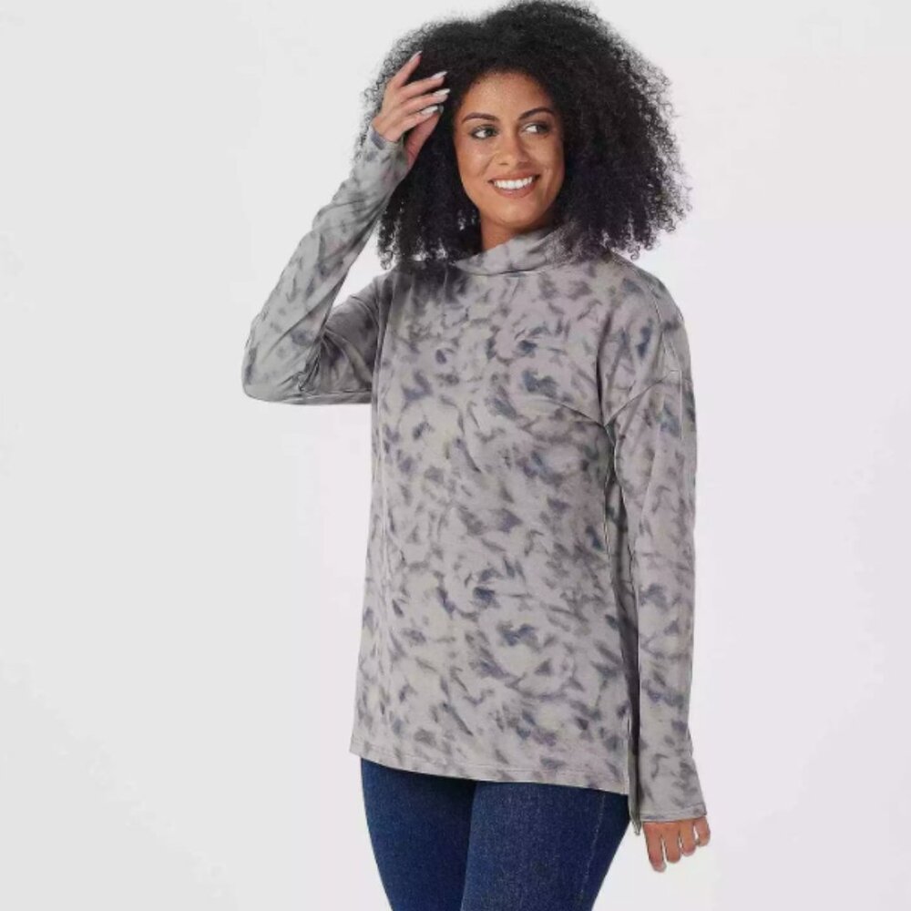 Denim & Co. Active Cozy Neck Long Sleeve Top L